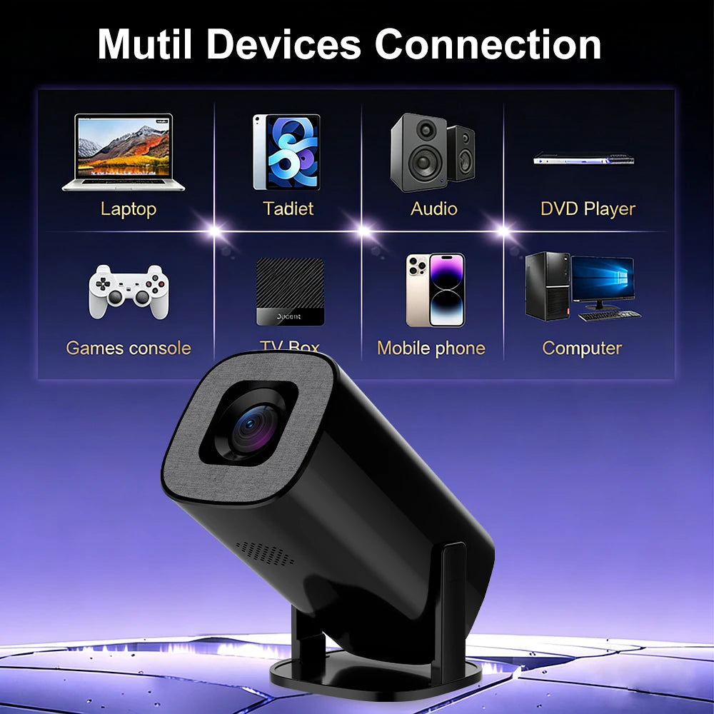 Proyector Portátil 720P – WiFi6, Bluetooth 5.2, Android 14, 300 ANSI Lúmenes para Cuarto y Exterior