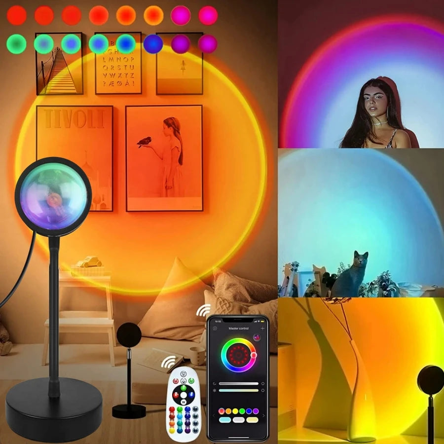 Lámpara Sunset RGB Inteligente Tuya – Proyección Decorativa USB con App y Control Remoto IR
