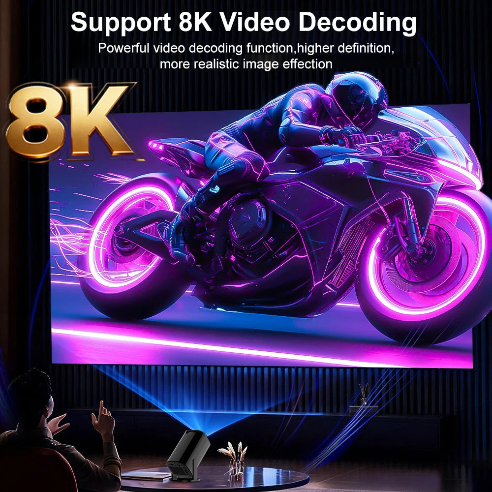 Proyector Portátil 720P – WiFi6, Bluetooth 5.2, Android 14, 300 ANSI Lúmenes para Cuarto y Exterior