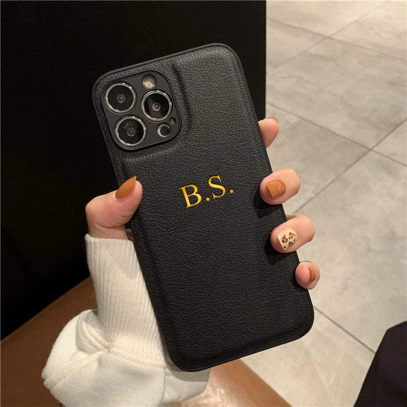 Funda Personalizada con Iniciales para iPhone — Cuero PU de Lujo