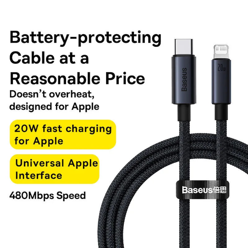 Cable Baseus USB Carga Rápida para iPhone — Type-C y Lightning