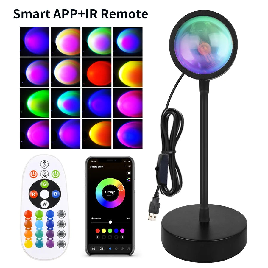 Lámpara Sunset RGB Inteligente Tuya – Proyección Decorativa USB con App y Control Remoto IR