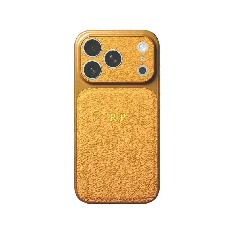 Funda Personalizada con Iniciales Doradas para iPhone — Cuero de Lujo
