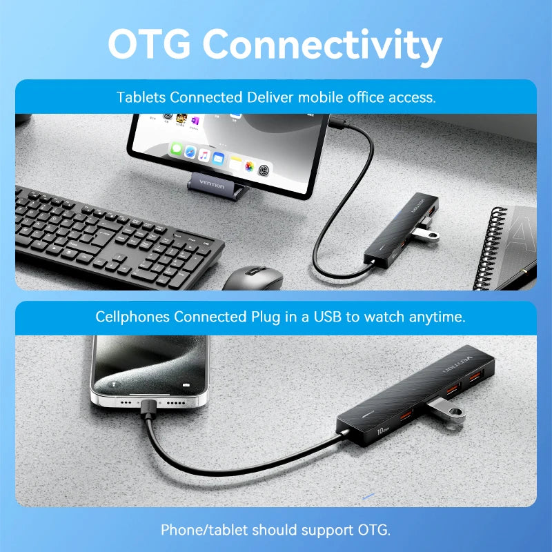 Hub USB Vention 5 Puertos 10Gbps — USB 3.2 Gen2 para MacBook y Laptop