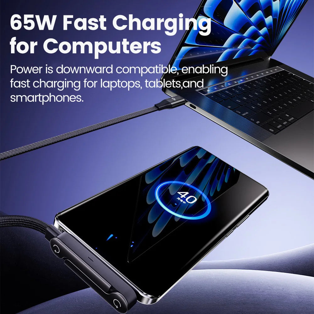 Cable USB-C 65W 2 en 1 con Soporte Plegable — Carga y Sostiene tu Teléfono