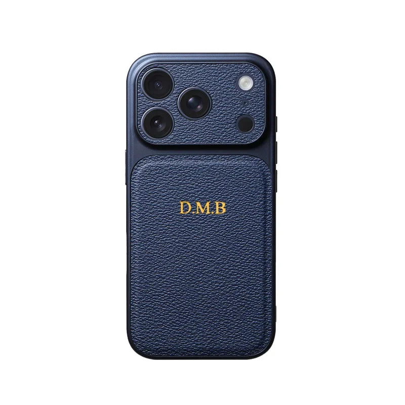 Funda Personalizada con Iniciales Doradas para iPhone — Cuero de Lujo