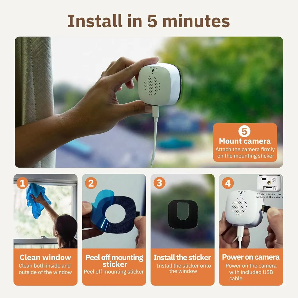 Cámara WiFi para Ventana 3MP – Visión Nocturna a Color, Dual Band 2.4/5GHz