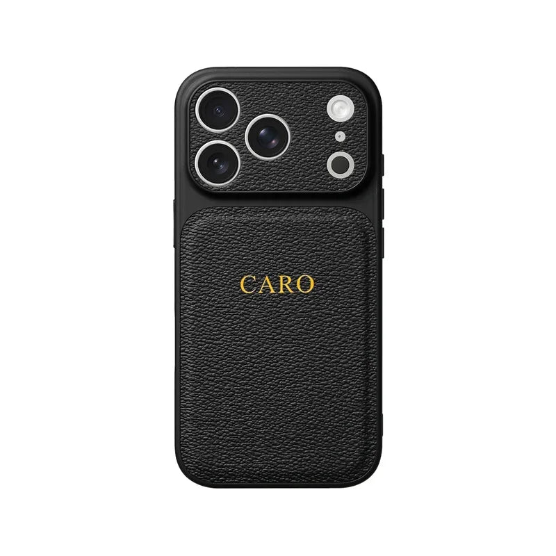 Funda Personalizada con Iniciales Doradas para iPhone — Cuero de Lujo