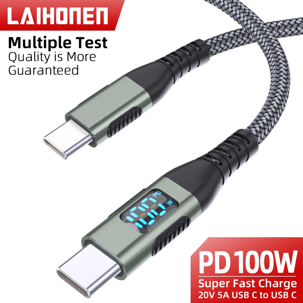 Cable USB-C 100W con Pantalla LED — Carga Rápida PD 5A
