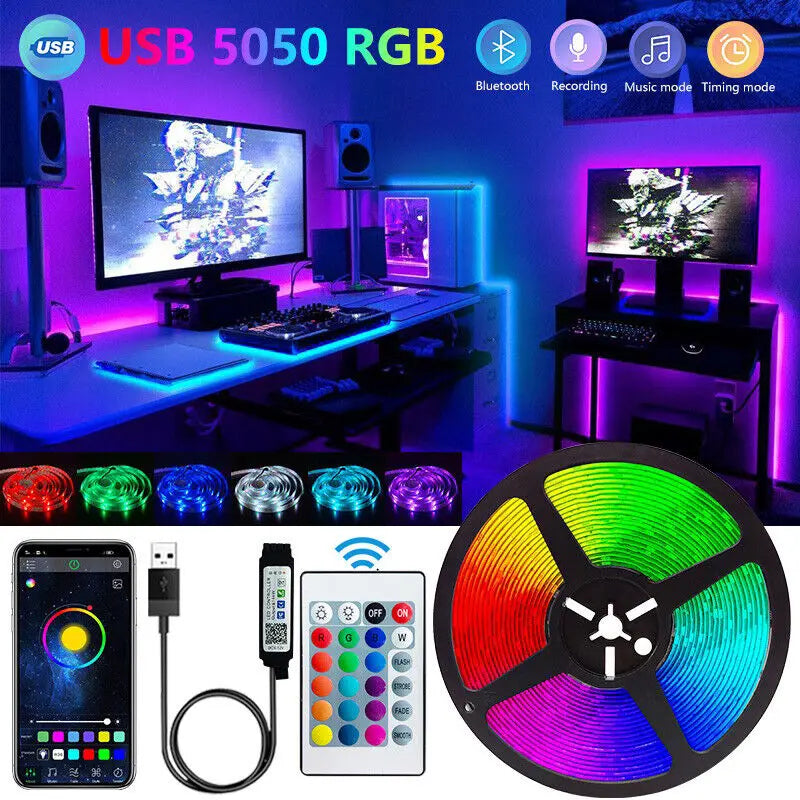 Tira LED Bluetooth RGB 5050 – Control por App, Retroiluminación para TV, Gaming y Decoración