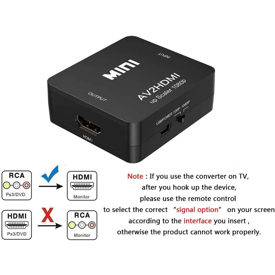 Adaptador RCA a HDMI 1080P — Conecta tu TV Antigua al HDMI