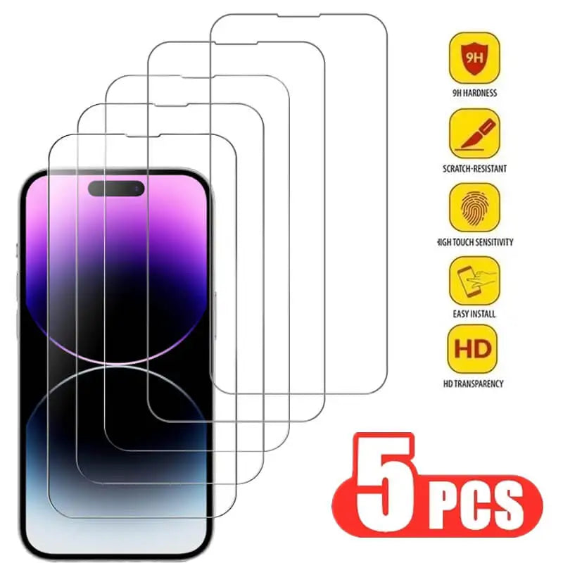 Mica de Vidrio Templado para iPhone — 3 a 5 Piezas, Todos los Modelos