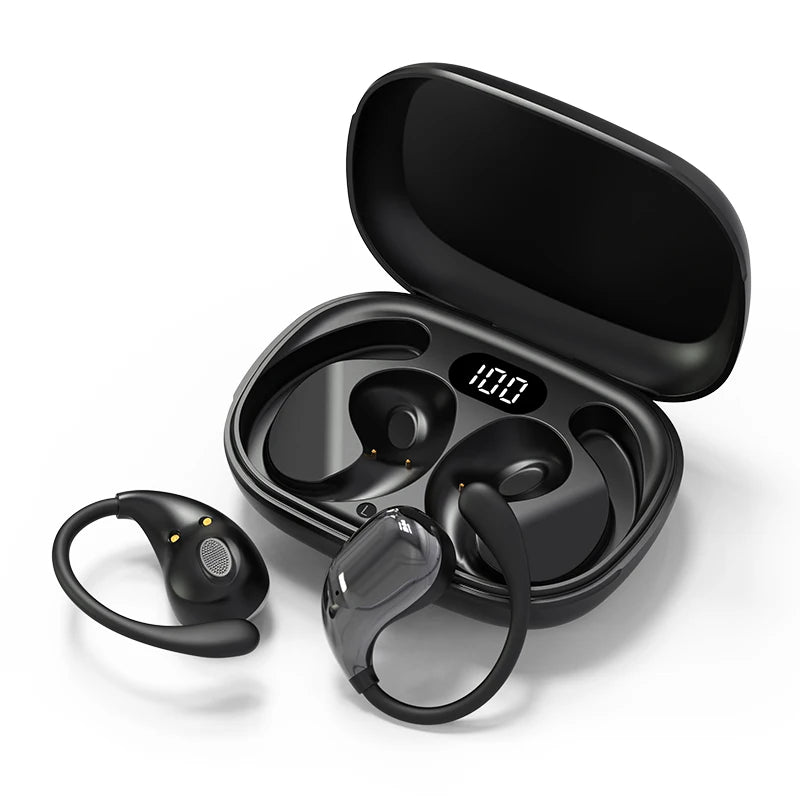 Audífonos Inalámbricos Bluetooth 5.4 con Pantalla LED y Gancho para Oreja