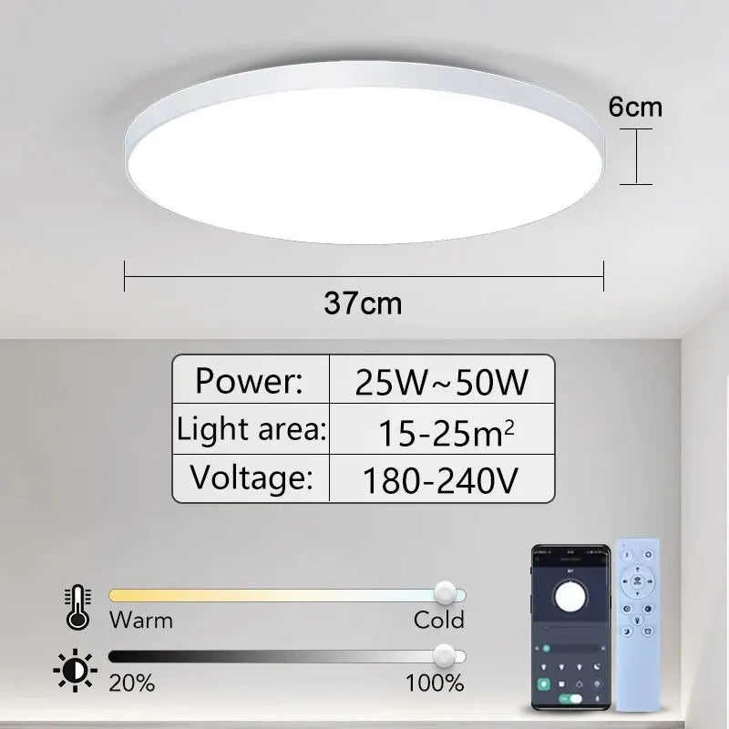 Lámpara de Techo LED Inteligente 36W/50W – Regulable con App y Control Remoto para Sala y Recamara