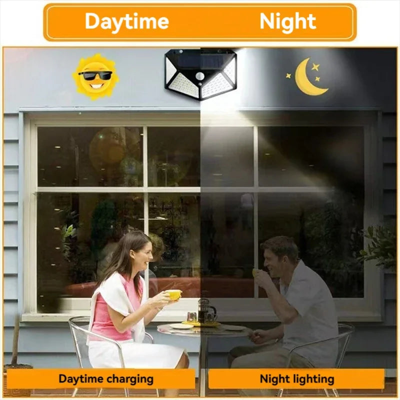 Lámpara Solar 100 LED con Sensor de Movimiento – Para Jardín, Patio y Decoración Exterior