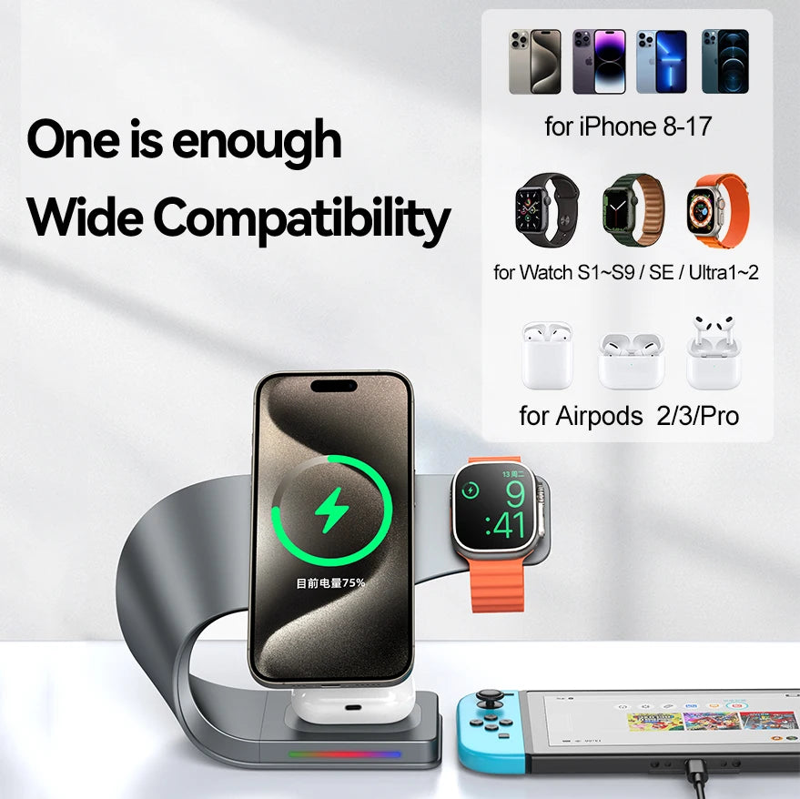Estación de Carga Inalámbrica 4 en 1 — iPhone, AirPods y Apple Watch