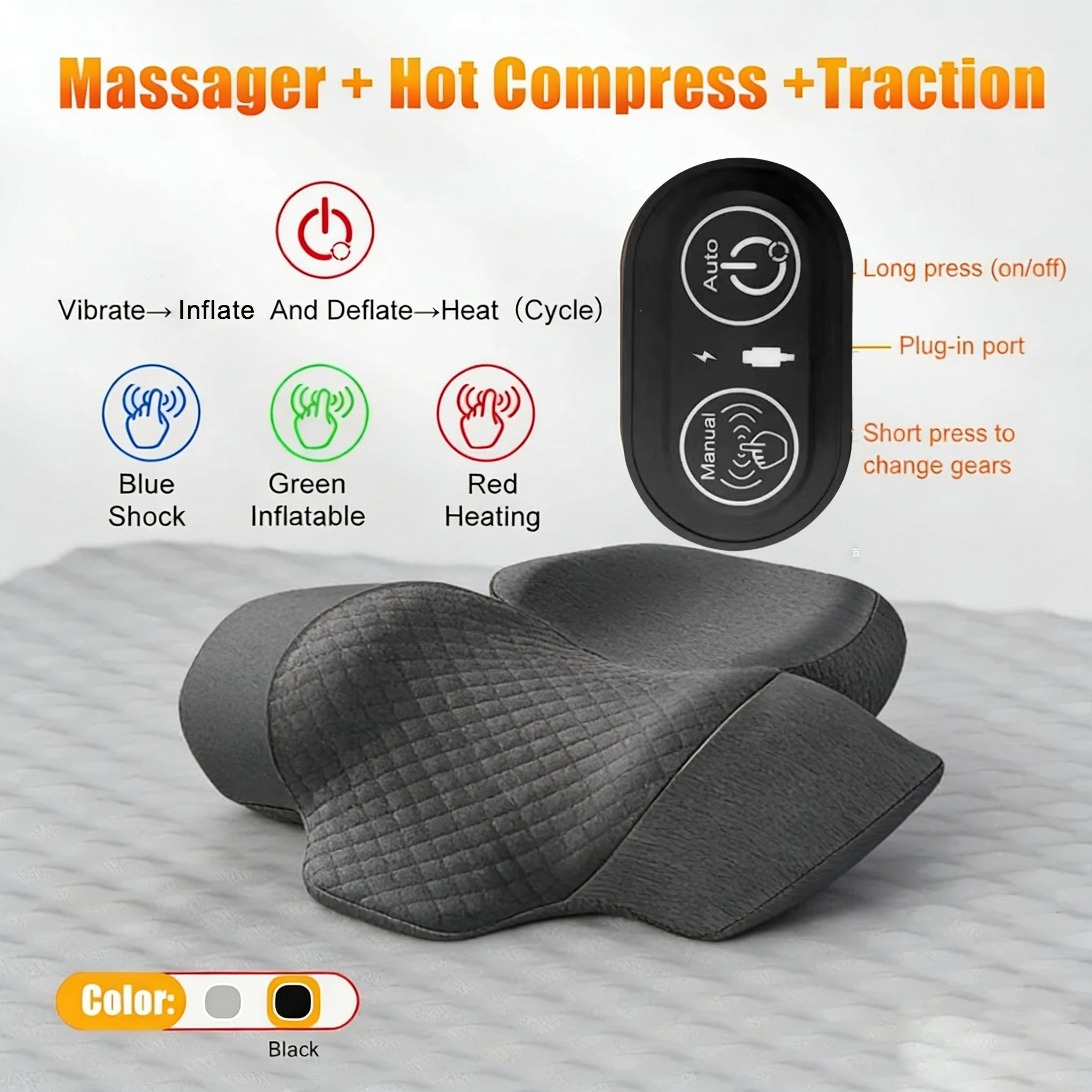 Almohada Masajeadora de Cuello – Calor, Vibración y Tracción Cervical para Alivio de Dolor
