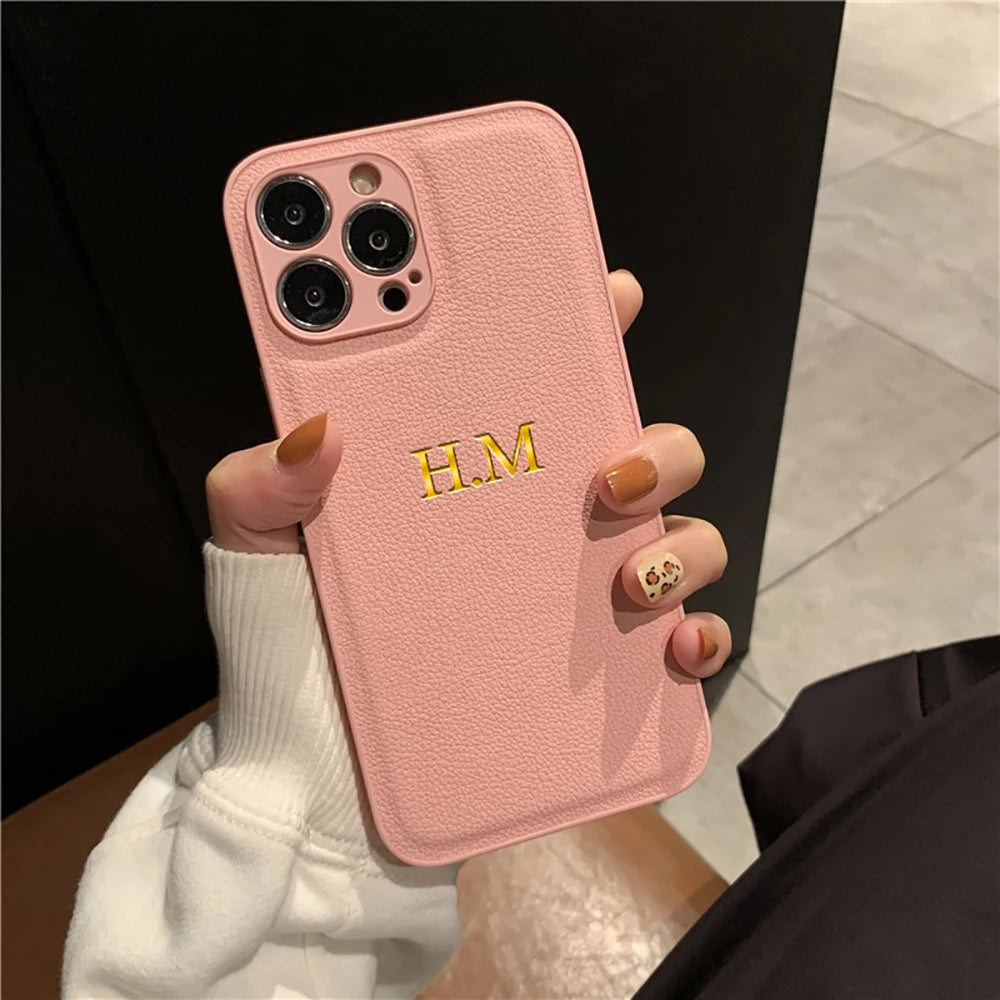 Funda Personalizada con Iniciales para iPhone — Cuero PU de Lujo