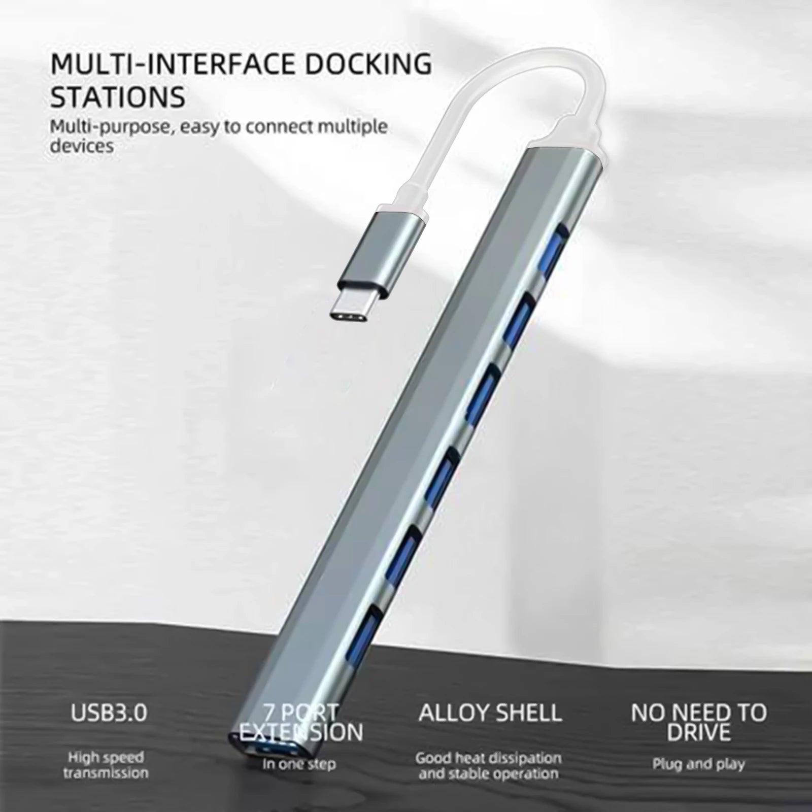 Hub USB-C 7 en 1 para MacBook y Laptop — Puertos USB 3.0 y OTG