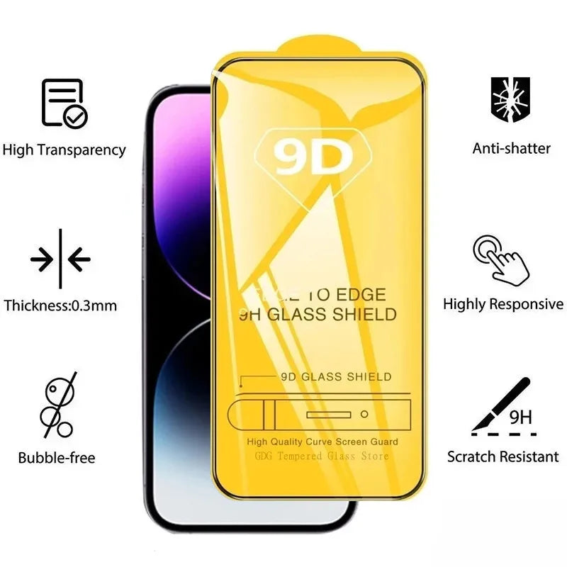 Mica de Vidrio Templado 9D para iPhone — Protección Completa de Pantalla