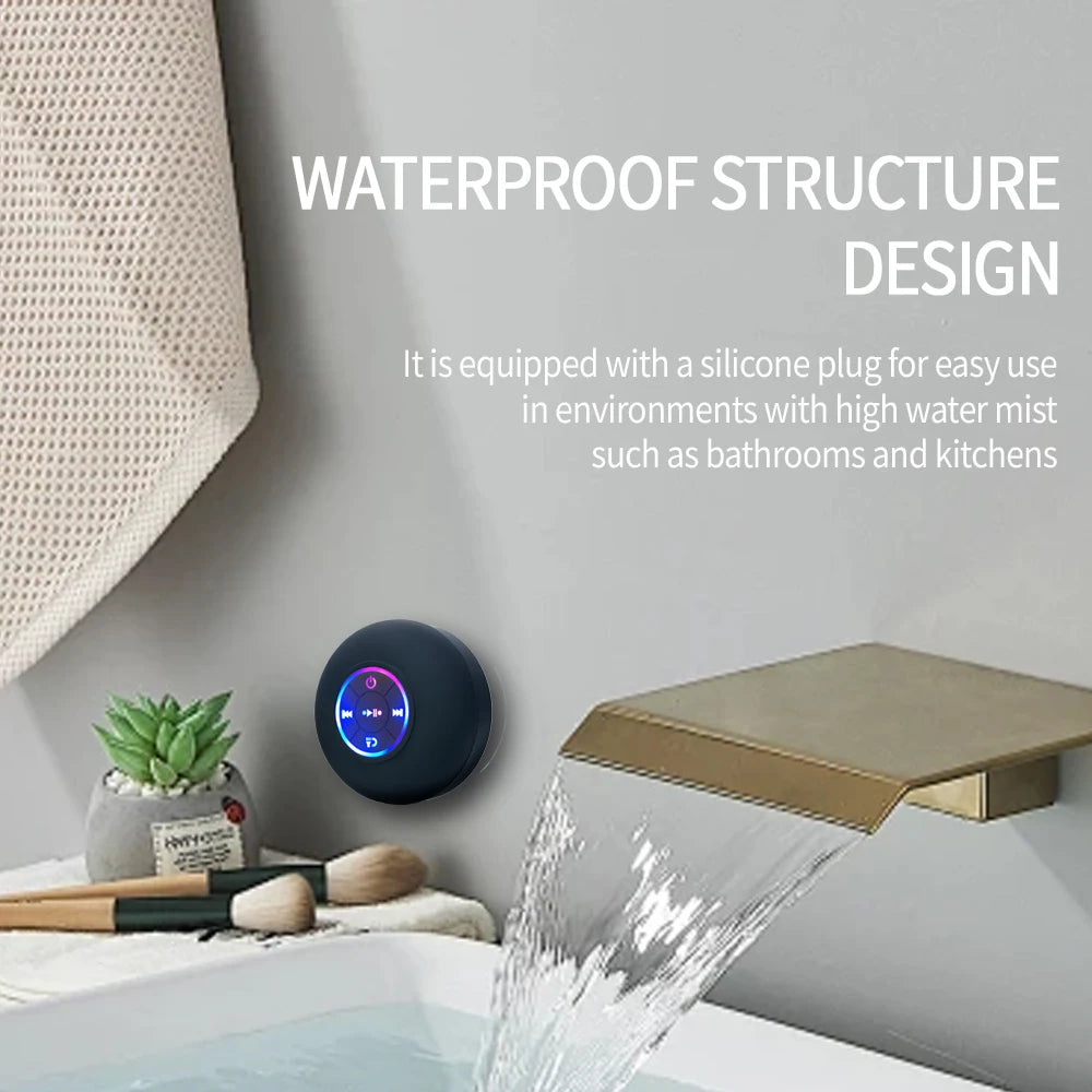 Bocina Bluetooth Portátil con Luz LED y Ventosa para Baño y Exterior