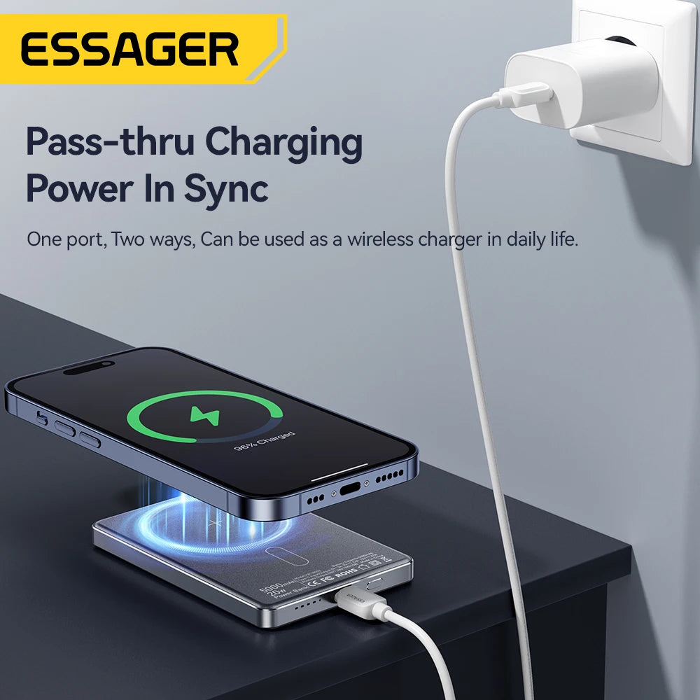 Power Bank Magnético Essager 5000mAh 20W — Carga Rápida MagSafe