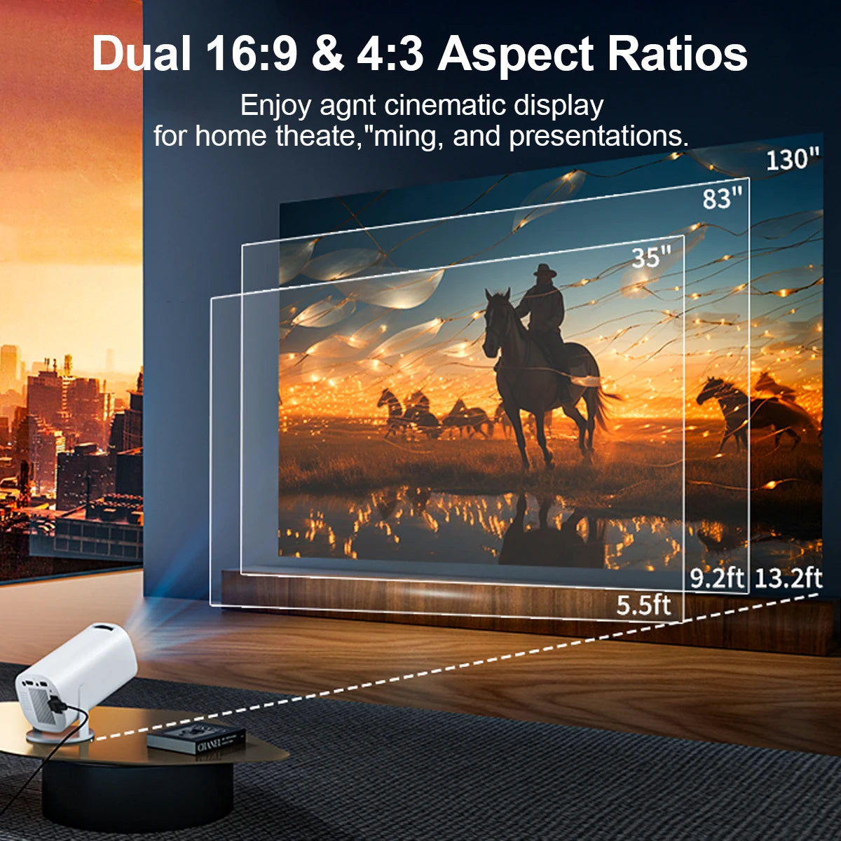 Mini Proyector 4K – WiFi, Bluetooth, Android, Portátil para Cine en Casa, Negocios y Gaming