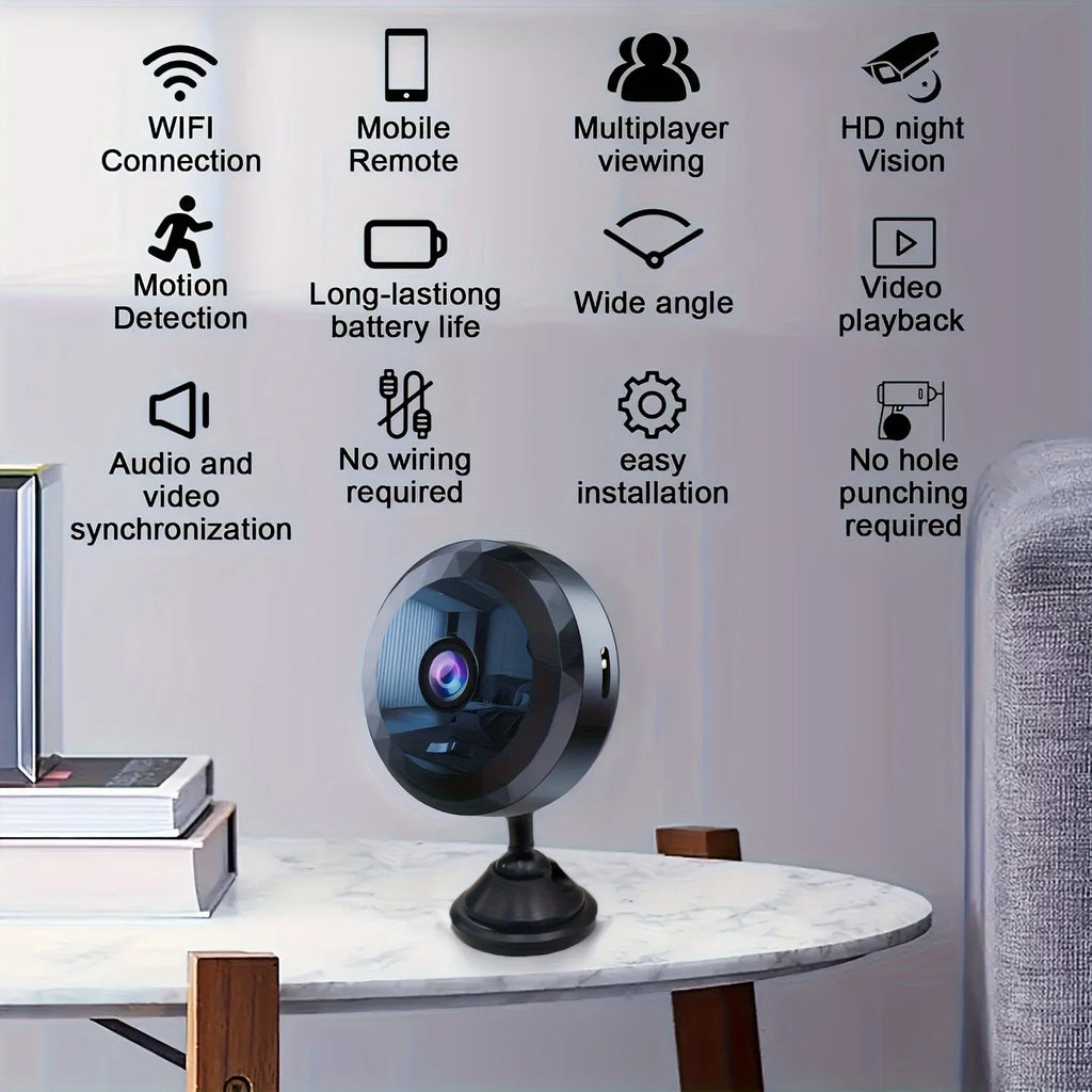 Mini Cámara WiFi Inalámbrica – Batería Recargable, Visión Nocturna y Detección de Movimiento