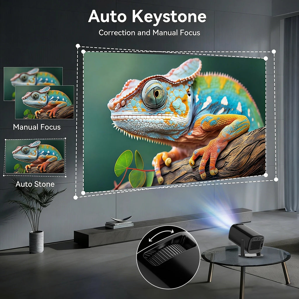 Proyector Portátil 720P – WiFi6, Bluetooth 5.2, Android 14, 300 ANSI Lúmenes para Cuarto y Exterior