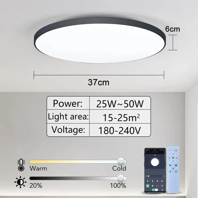 Lámpara de Techo LED Inteligente 36W/50W – Regulable con App y Control Remoto para Sala y Recamara