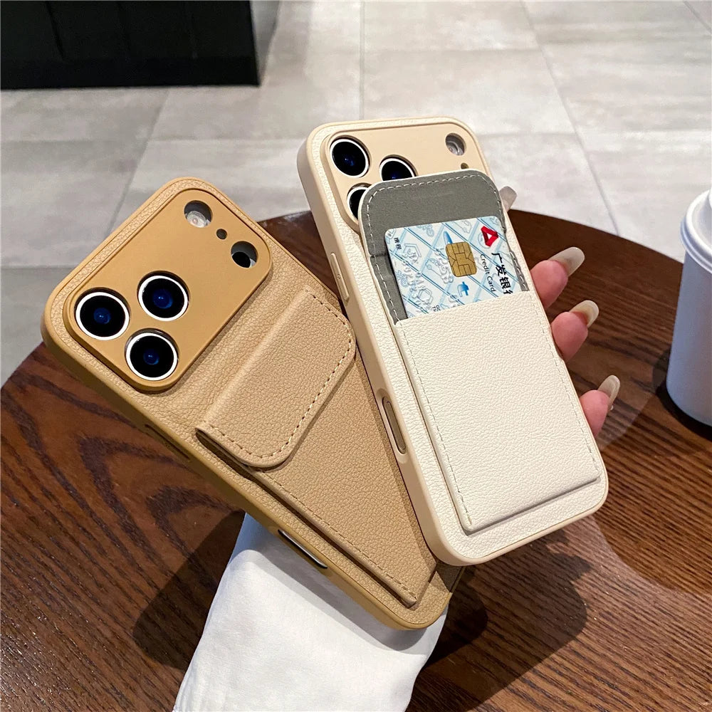 Funda Cartera con Porta Tarjetas para iPhone — Cuero Tipo Lujo