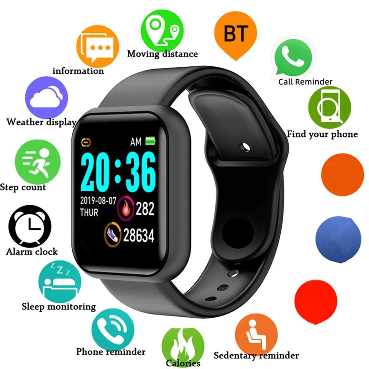 Smartwatch para Hombre y Mujer – Bluetooth, Monitor de Salud, Reproductor de Música