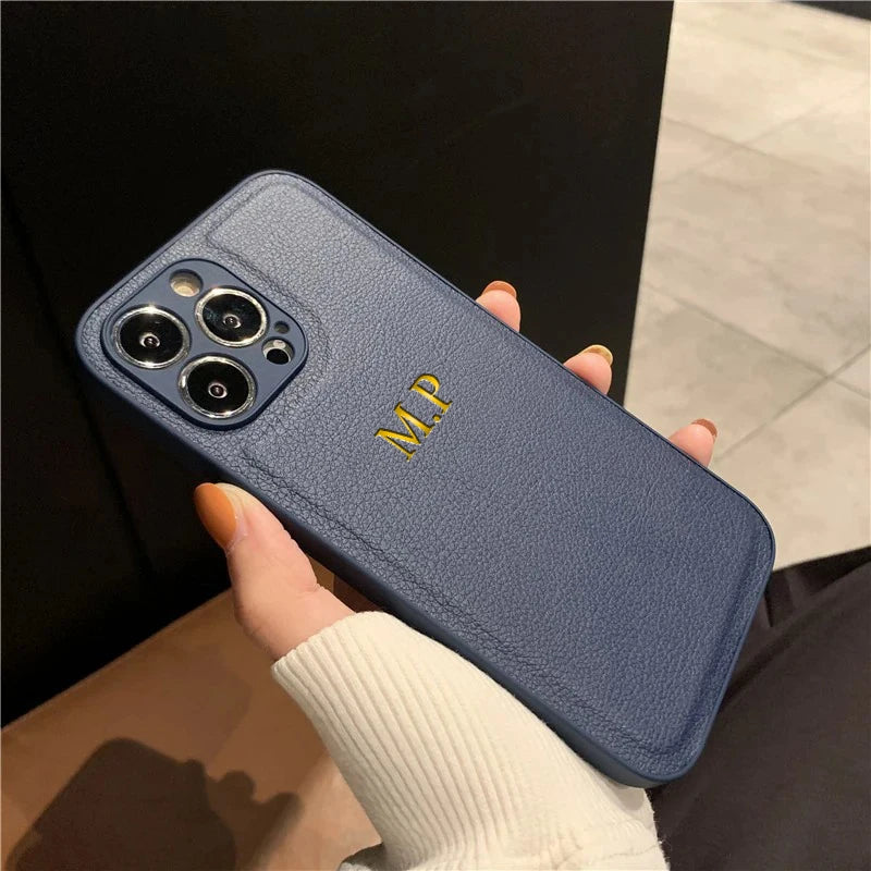 Funda Personalizada con Iniciales para iPhone — Cuero PU de Lujo