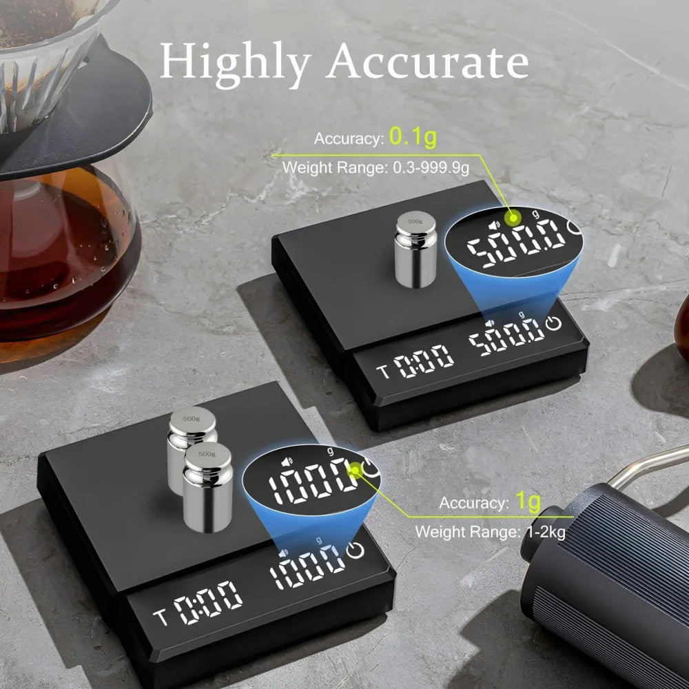Báscula de Café Electrónica de Precisión – USB, Ratio de Agua/Café, Almohadilla de Silicona para Baristas