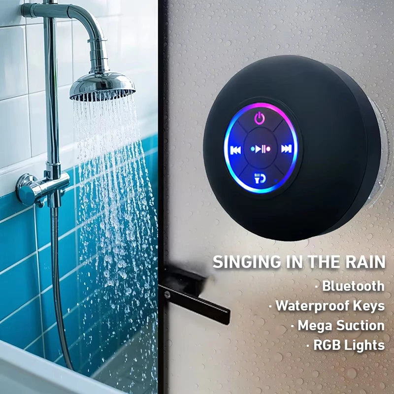 Bocina Bluetooth Portátil con Luz LED y Ventosa para Baño y Exterior