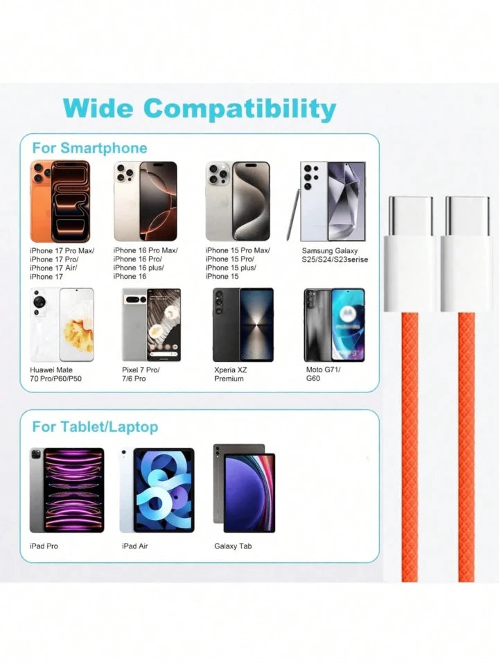 Cable USB-C Carga Rápida para iPhone 15, 16 y 17 — Nylon Trenzado Multicolor