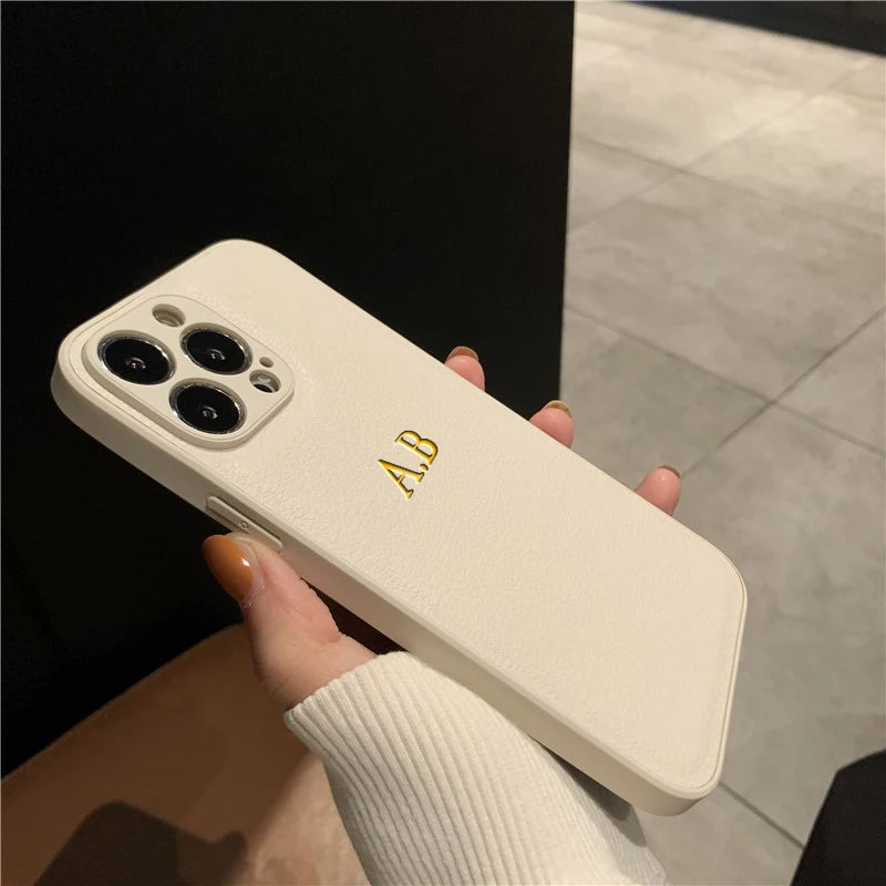 Funda Personalizada con Iniciales para iPhone — Cuero PU de Lujo