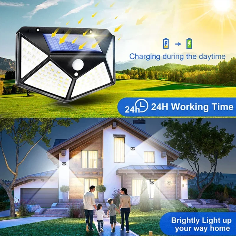 Lámpara Solar 100 LED con Sensor de Movimiento – Para Jardín, Patio y Decoración Exterior