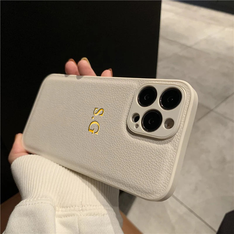 Funda Personalizada con Iniciales para iPhone — Cuero PU de Lujo