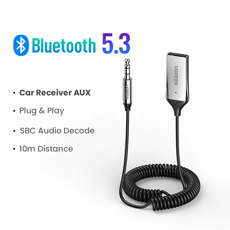 Receptor Bluetooth 5.3 para Auto AUX 3.5mm Manos Libres