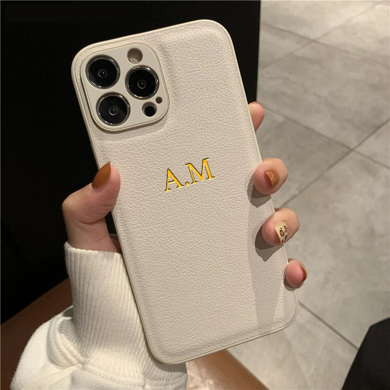 Funda Personalizada con Iniciales para iPhone — Cuero PU de Lujo