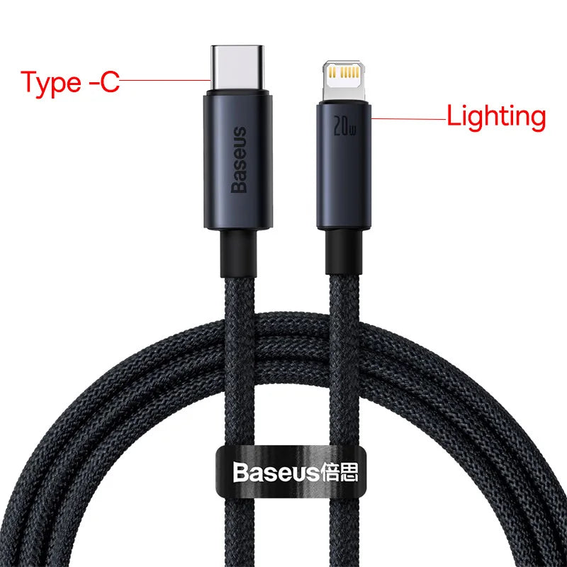 Cable Baseus USB Carga Rápida para iPhone — Type-C y Lightning