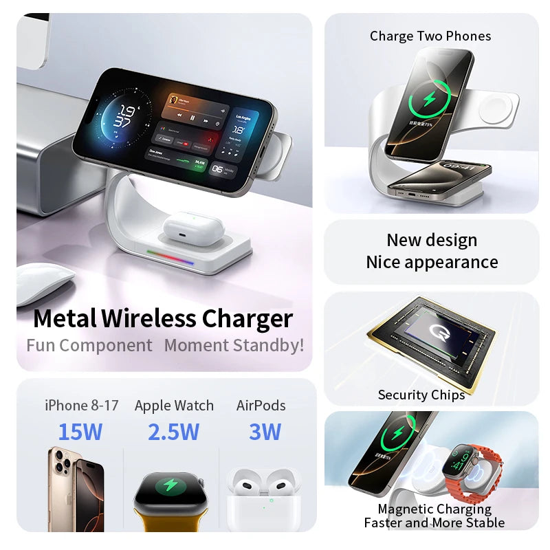 Estación de Carga Inalámbrica 4 en 1 — iPhone, AirPods y Apple Watch