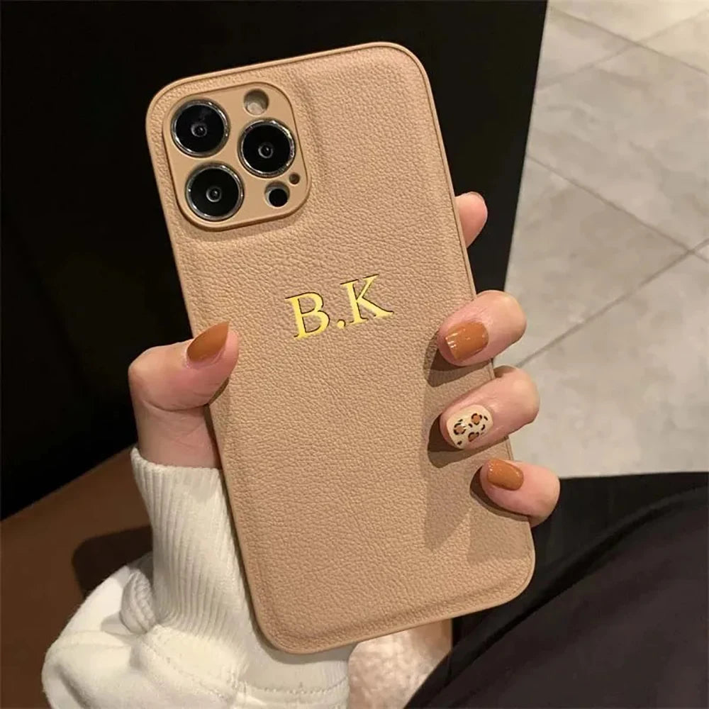 Funda Personalizada con Iniciales para iPhone — Cuero PU de Lujo