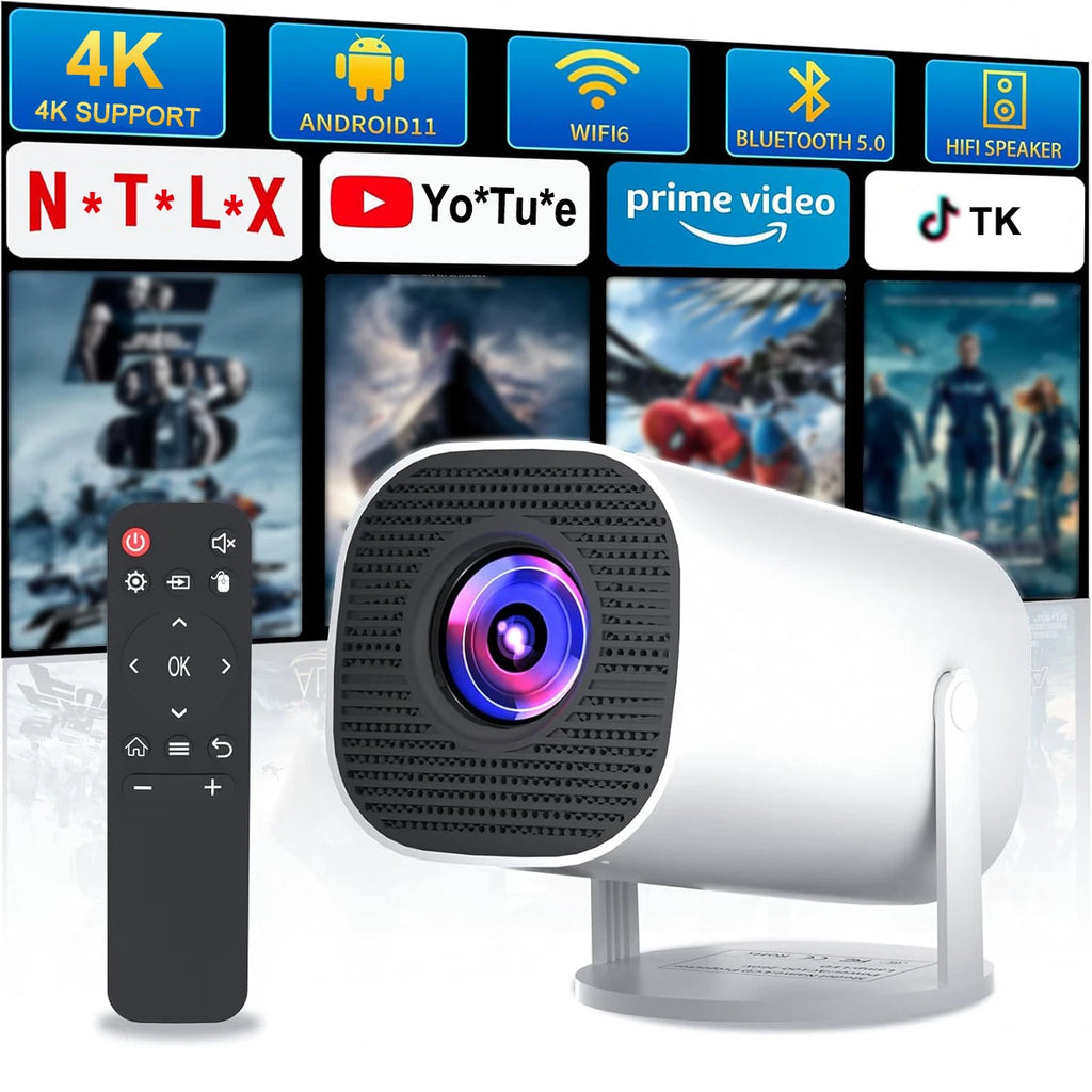 Mini Proyector 4K – WiFi, Bluetooth, Android, Portátil para Cine en Casa, Negocios y Gaming