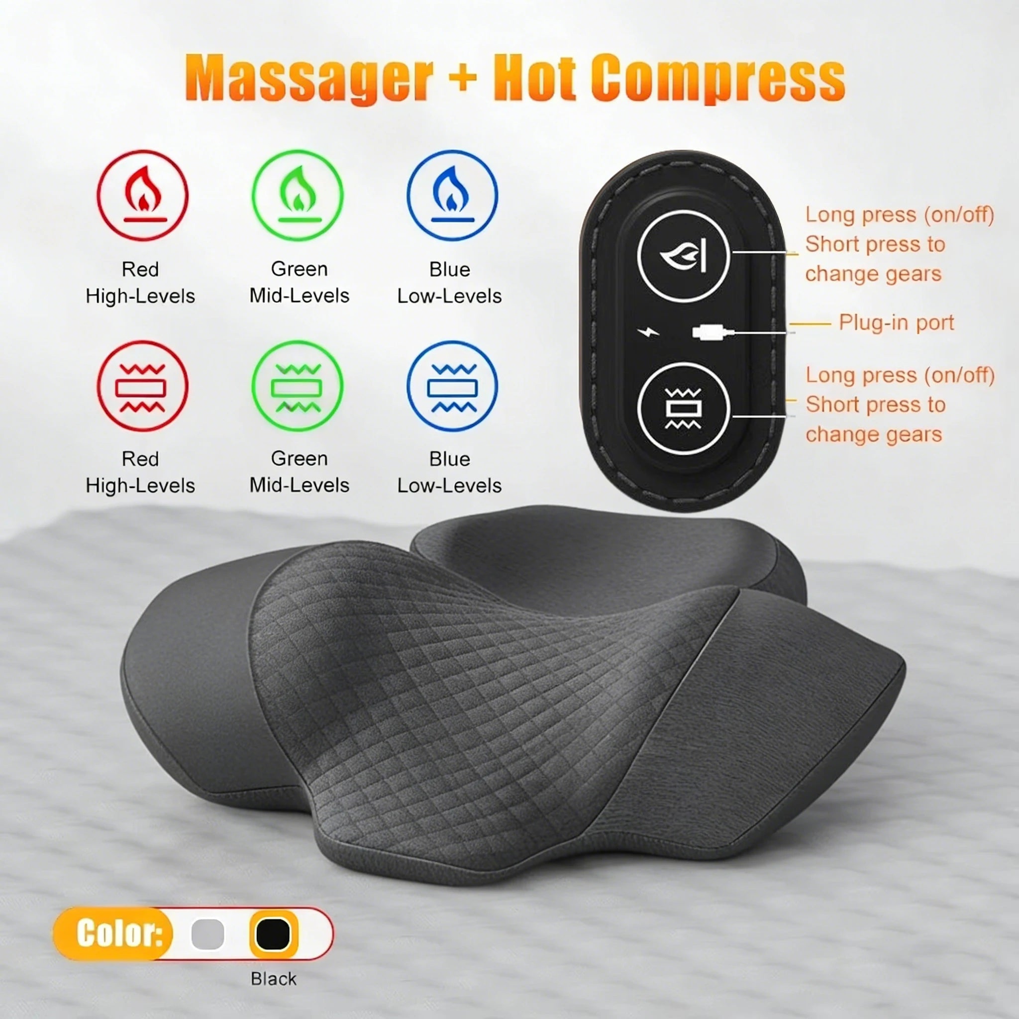 Almohada Masajeadora de Cuello – Calor, Vibración y Tracción Cervical para Alivio de Dolor