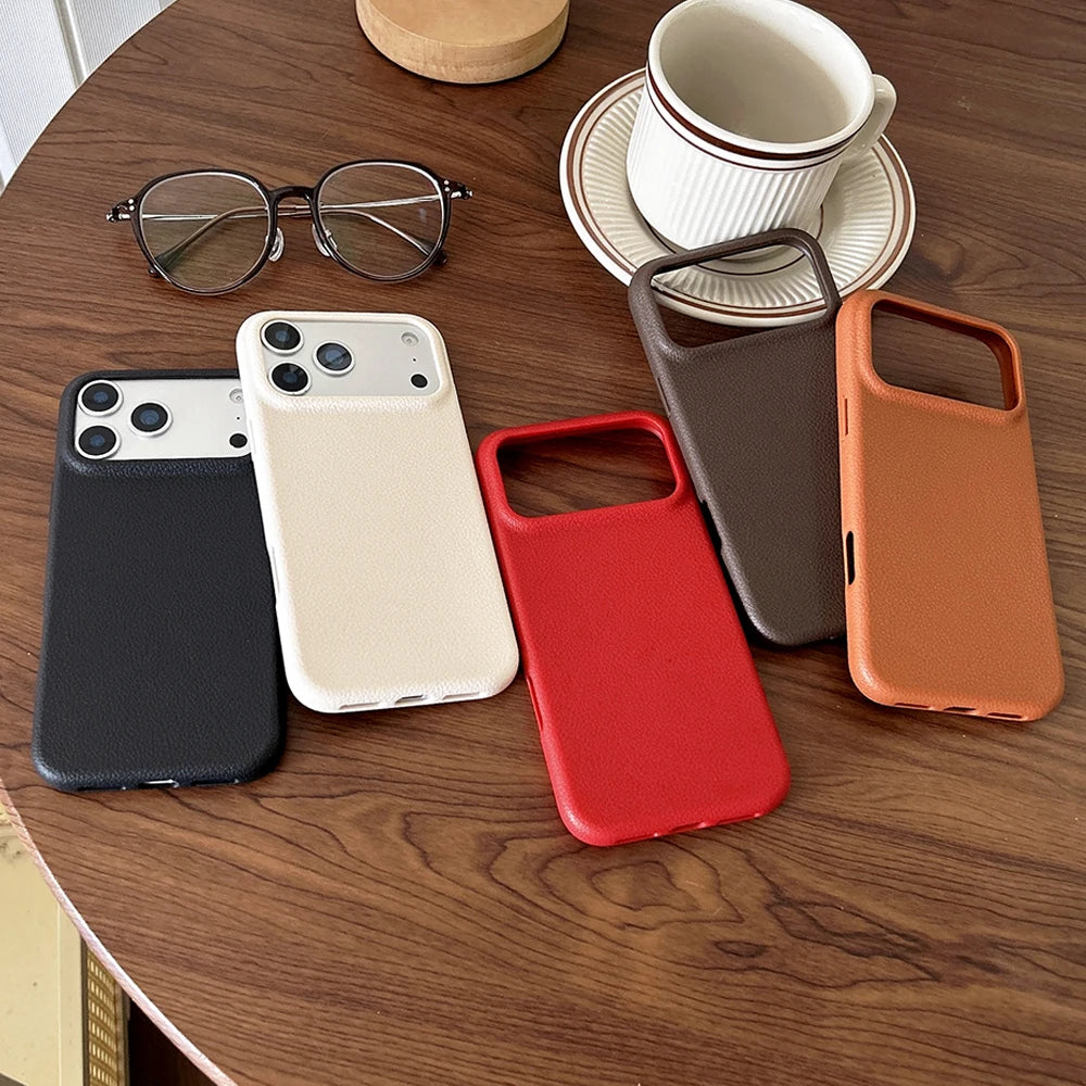 Funda de Cuero con Textura para iPhone — Protección TPU Suave