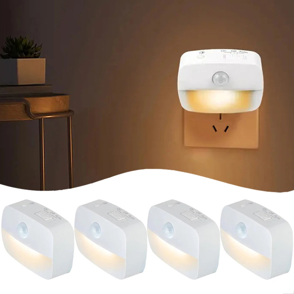 Luz Nocturna LED con Sensor de Movimiento – Enchufe EU 220V para Pasillo, Baño y Cocina