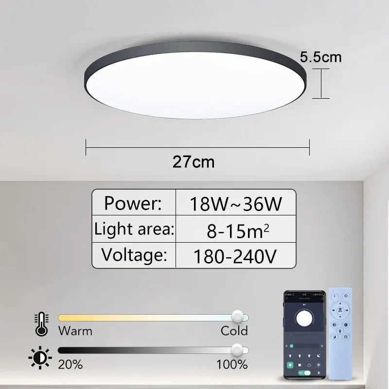 Lámpara de Techo LED Inteligente 36W/50W – Regulable con App y Control Remoto para Sala y Recamara