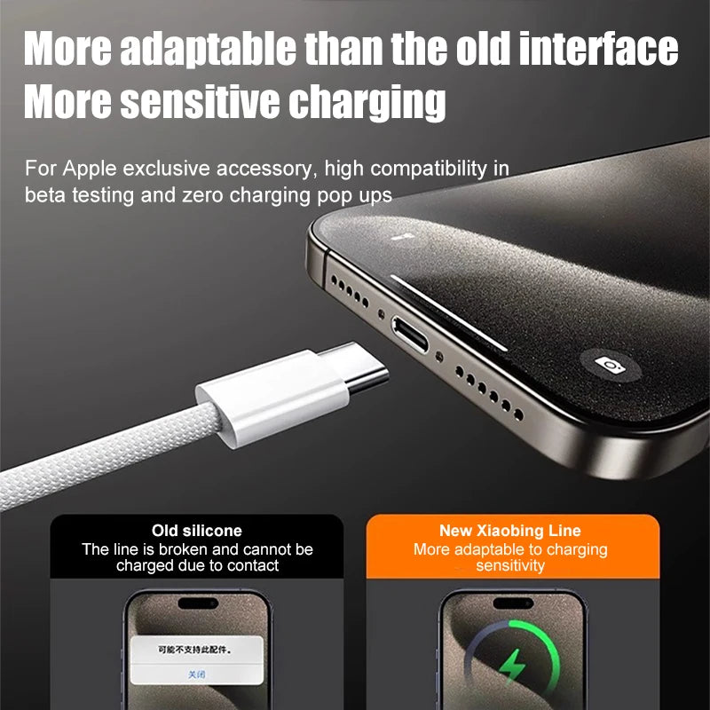 Cable USB-C 60W Carga Rápida para iPhone 15, 16 y 17 — Trenzado Nylon